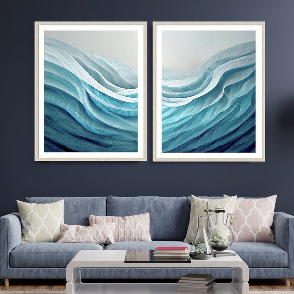 Abstract Art Prints Set of 2 Waves and Beach theme - Christy Mandeville - Picture 1 of 5
